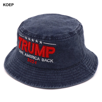 New MAGA Washed Bucket Hat Trump 2024 Flag Cap Take America Back Donald Trump Unisex Cotton Outdoor Sun Hat